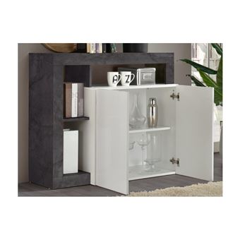 Aparador Vente Unique SEFRO com 2 portas e 3 nichos | lacado a branco e cor cinza cimento - 1