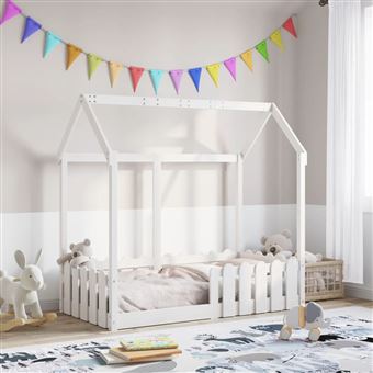 Cama infantil em formato de casa vidaXL | 70x140 cm | pinho maciço branco - 1