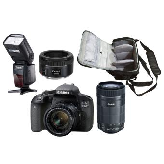 Canon EOS 800D + EF-S 18-55mm STM + EF-S 55-250mm STM + EF 50mm STM + Bolsa de Transporte Profissional + Flash - 1