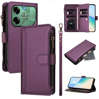 Capa FOXDOCK para Tecno POVA 6 4G | Pele Premium | 9 Compartimentos para Cartões | Alça de Pulso Amovível - Roxo - 1
