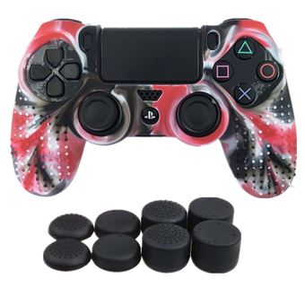 Capa HSMY Silicone Antideslizante + Grips para Comando PS4/Slim/Pro - Camuflagem Vermelho - 1