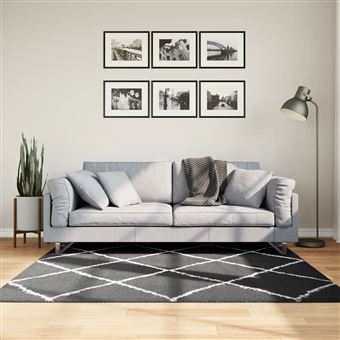 Tapete shaggy de pelo alto vidaXL Pamplona | 160x160 cm | preto e creme - 1