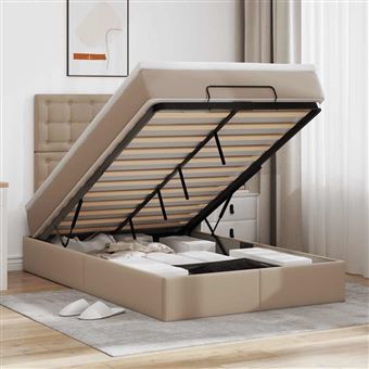 Estrutura de cama otomano vidaXL com colchão Cappucino couro falso - 1