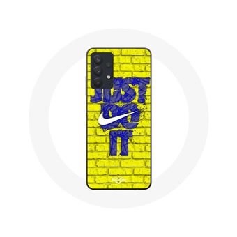 Capa Maniacase para Samsung Galaxy A32 5G com o logo da Nike """"Just Do It"""" em azul sobre Fundo amarelo - 1