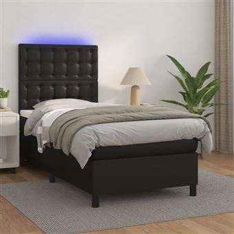 Cama box spring com colchão e LED vidaXL | 90x190 cm | couro artificial preto - 1
