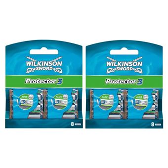 Pacote de 16 recargas Wilkinson Sword Protector 3 | 3 Lâminas de Barbear para Homens | Faixa Condicionadora com Aloe Vera - 1