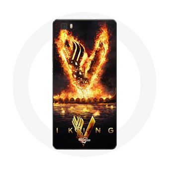 Capa Maniacase para Huawei P8 Vikings Series Temporada 6 Logotipo V Epée de Feu Fundo Preto - 1