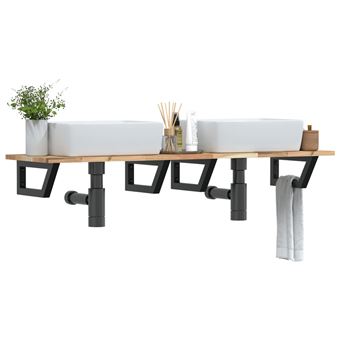 Prateleira de parede para lavatório vidaXL | aço/madeira de acácia maciça - 1