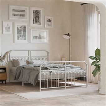 Estrutura de cama vidaXL com cabeceira e pés | 140x200 cm | metal branco - 1