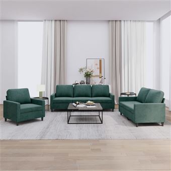 Conjunto de sofás vidaXL | 3 peças | com almofadões veludo verde-escuro - 1