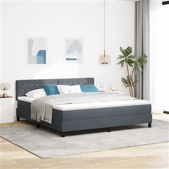 Cama Box Spring LED vidaXL | Cinza Escuro | 180 x 200 cm | Veludo - 1