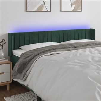 Cabeceira de Cama com Luzes LED vidaXL | Veludo | 203x16x78/88 cm | Verde-Escuro - 1