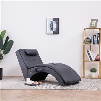 Chaise Longue de Massagem com Almofada vidaXL Camurça Artificial Cinzento - 1