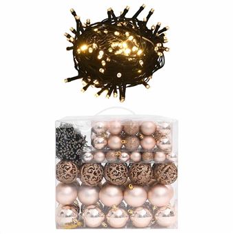 Conjunto de Bolas de Natal + Pico + 300 LEDs vidaXL | 120 Peças | Rosa Dourado - 1