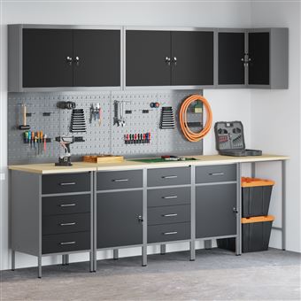 Conjunto de Armário e Painel de Ferramentas vidaXL | 12 Peças | Preto MDF e Metal - 1