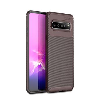 Capa Magunivers de TPU Fibra de Carbono Anti-Queda Castanho para Samsung Galaxy S10 5G
