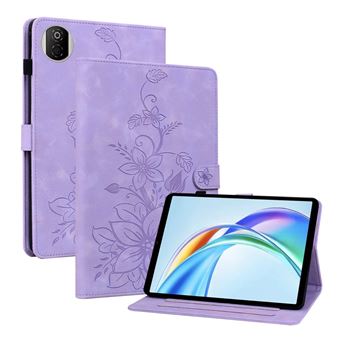 Capa FLOODKING para Honor Pad X7 | Couro PU Premium | Design em Relevo de Lírio | Suporte Dobrável | Porta-Caneta | Roxo - 1