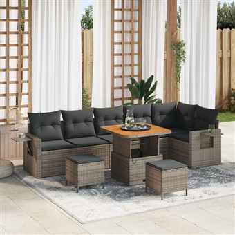 Conjunto de Sofá de Jardim vidaXL | 9 Peças | Cinzento vime PE - 1