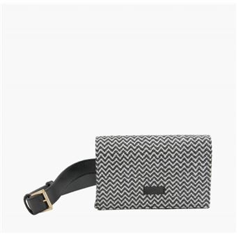 Mala de Cintura Bi-Joy Lurdes em Ráfia Espiga e Pele Preta - 1