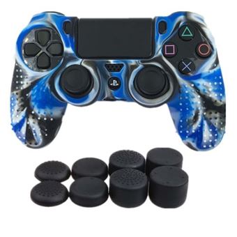 Capa Protetora em Silicone Nanlin com 8 tampas para Comando PS4/Slim/Pro | Camuflagem azul - 1
