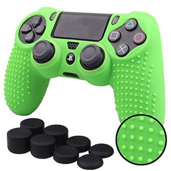 Capa HSMY Silicone Antideslizante + Grips para Comando PS4/Slim/Pro - Verde - 1