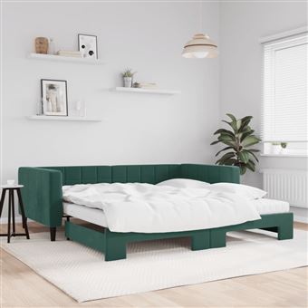 Sofá-cama com gavetão e Colchões vidaXL | 100x200cm | veludo verde-escuro - 1