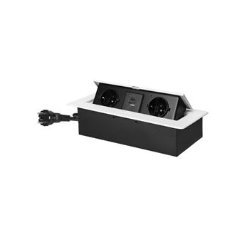 Tomada Embutida Orno - OR-GM-9035(GS)/W para Móveis com Borda Plana Fresada | Carregador USB e cabo de 1,5 m | 2x2P+E | 2xUSB | Branca - 1