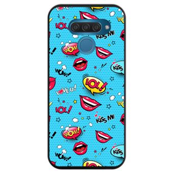 Capa Silicone Hapdey Para LG K50 Q60 Design Rótulos de Padrão Lábios Coração e Nuvens Flexível Em TPU - Preto - 1