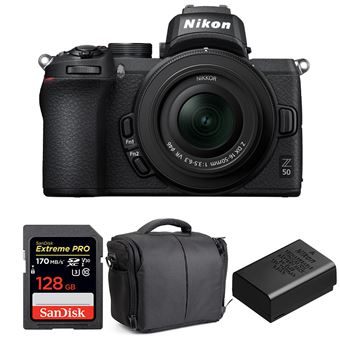 Máquina Fotográfica Nikon Z50 + 16-50mm f/3.5-6.3 VR + SanDisk 128GB Extreme Pro UHS-I SDXC 170 MB/s + Nikon EN-EL25 + Bolsa + PDF 15 técnicas para melhorar as suas fotografias - 1