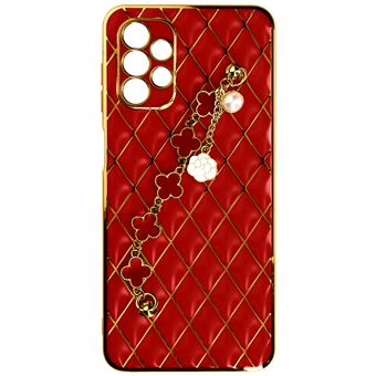Capa Geométrica Avizar para Samsung Galaxy A32 5G com correia de trevo de 4 folhas - Vermelho - 1