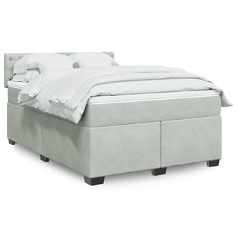Cama com molas e colchão vidaXL | 160x200 cm | veludo cinzento-claro - 1