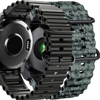 Pack 2x Bracelete Antiimpacto Ocean Waves para Garmin Fenix 7 Pro Solar Preto e Verde camo - 1
