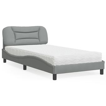 Cama com colchão vidaXL | 100x200 cm | tecido cinzento-claro - 1