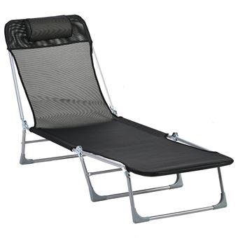Espreguiçadeira de Jardim Outsunny | Dobrável e Reclinável | Apoio de Cabeça e Encosto Ajustável 5 Níveis | Tecido Textilene Respirável | 182x56x24,5 cm - Preto - 1