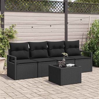 Conjunto de Sofás vidaXL | 5 Peças | Preto vime PE - 1