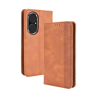 Capa FOXDOCK para Huawei P50 Pro | Fecho Magnético | Estampado Vintage | Pele PU | Compartimentos para Cartões | Castanho - 1