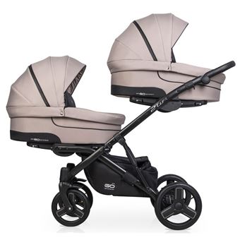 Carrinho de Passeio para Gémeos Easy-Go | 2 Assentos + 2 Alcofas + Starter 0+ Isofix Ready - Taupe - 1