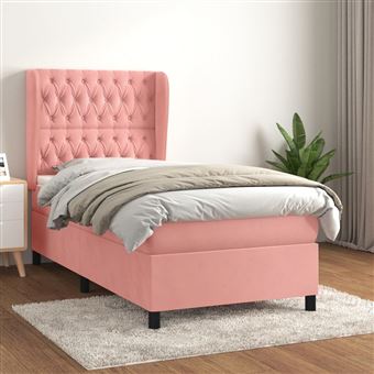 Cama com Molas e Colchão vidaXL | 90x190 cm | veludo rosa - 1