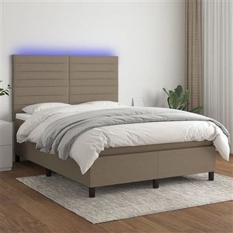 Cama box spring com colchão e LED vidaXL | 140x190cm | tecido cinza-acastanhado - 1