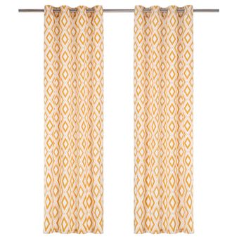 Cortinas vidaXL com argolas metal 2 Peças 140x245 cm quadrados amarelos - 1