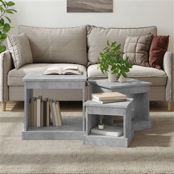 Mesa de centro vidaXL | 3 peças | derivados de madeira cinzento-cimento - 1