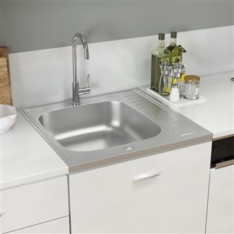Lava-louça cozinha + escorredor vidaXL | 600x600x155mm | Aço inox prateado - 1
