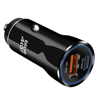 Carregador de Carro Blue Star | USB-C 25W + USB | 18W | Carga Rápida | Preto - 1