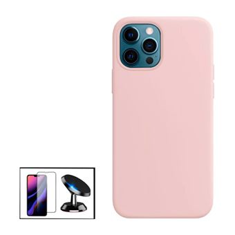 Kit Película de Vidro Temperado 5D Full Cover + Capa Silicone Líquido + Suporte Magnético de Carro Phonecare para iPhone 13 Pro - Rosa - 1