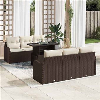 Conjunto de Sofá de Jardim vidaXL | 7 Peças | Castanho Rattan Sintético - 1