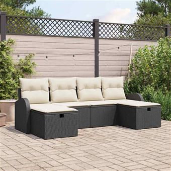 Conjunto de Sofá de Jardim vidaXL | 6 Peças | Preto Rattan Sintético - 1