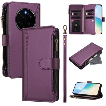 Capa FOXDOCK para Honor Magic 7 5G | Pele Premium | 9 Compartimentos para Cartões | Alça de Pulso Amovível - Roxo - 1