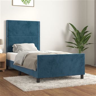 Estrutura de cama com cabeceira vidaXL | 90x200 cm | veludo azul-escuro - 1