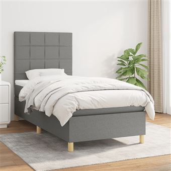 Cama com molas e colchão vidaXL | 90x200 cm | tecido cinzento-escuro - 1