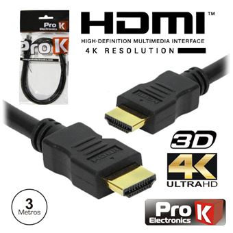 Cabo Hdmi Prok Dourado Macho / Macho 2.0 4K Preto 3M - 1